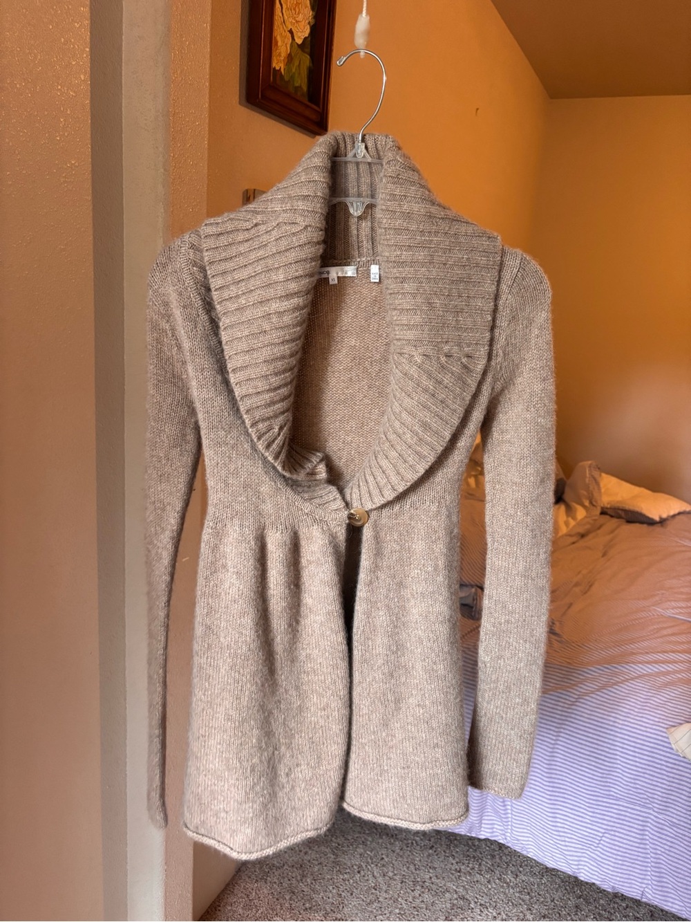 Vince Taupe Shawl Collar Single-Button Cardigan